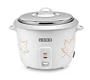 (Refurbished) USHA RC18SS2 D 700 Watt 1.8 Litres Automatic Rice Cooker with Powerful Heating Element, Keep Rice Warm for 5 Hrs, 2 Cooking Pans, Steamer, Trivet Plate & more accessories, 5 Yrs Warranty (White),with stainless steel lid.