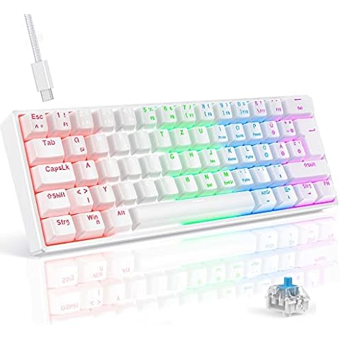 TECURS Gaming Tastatur, Mechanische Tastatur 60% TKL QWERTZ Blaue Schalter, Gamer Tastatur Kabelgebunden 61 Tasten für PC Windows/PS5/PS4 Cover