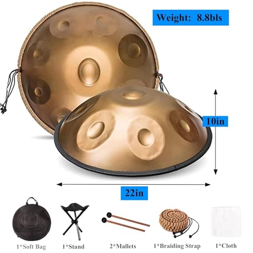 Handpan ORANGES acero 10 notas 22 pulgadas dorado miniatura 7