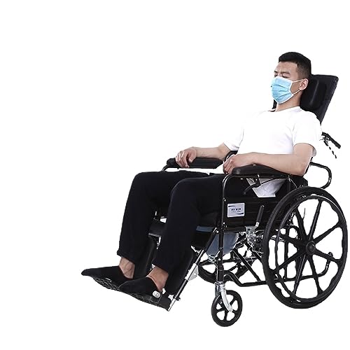 車椅子ポータブル折りたたみ高齢者専用カート高齢者トイレ付き携帯トイレ車椅子 (【贅沢な空気圧】ライダーは横たわる位置を調整可能+耐摩耗性一体型ホイール+ギフト)