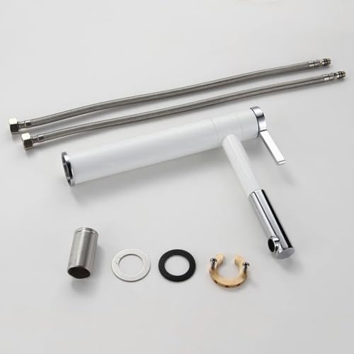 Mitigeur de lavabo blanc eau chaude froide avec flexibles standards - 7