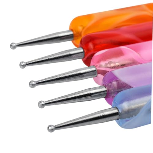 Healeved 5pcs Dual-end Nail Art Dotting Pens for Manicure Styluses and Brush Tips for Acrylic Uv Gel Painting Easy to Use for Professional and Home Nail Designs - Thumbnail 2