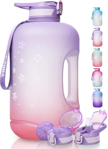 TOBA 1 Gallon Water Bottle -128 oz Motivational Water Bottle BPA Free Water Jug Large Sports Water Bottle Leakproof Drinking Bottle Women/Men for Fitness Gym Outdoor Activity, Purple Orange Snowflake