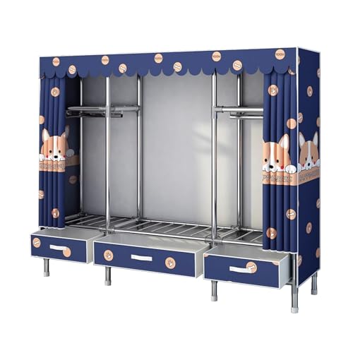 Armarios de Tela para Ropa Resistente com Gavetas Almacenamiento Plegable Roupeiros para Quarto Tecido para Dormitorios y Apartamentos(Blue,172x45x170cm)