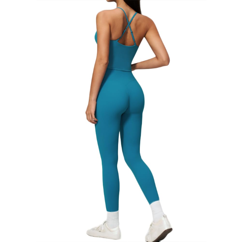 Conjunto Deportivo 2 Piezas Transpirable Ligero Secado rápido | Conjunto yoga 2 piezas, top corto V tirantes regulables, leggings largos talle alto elevaglúteos sin costuras
