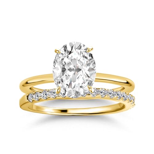 ODIFFY 1.5CT Oval Cut Engagement Ring Set,S925 Silver AAAAA Grade CZ Bridal Wedding Ring Set