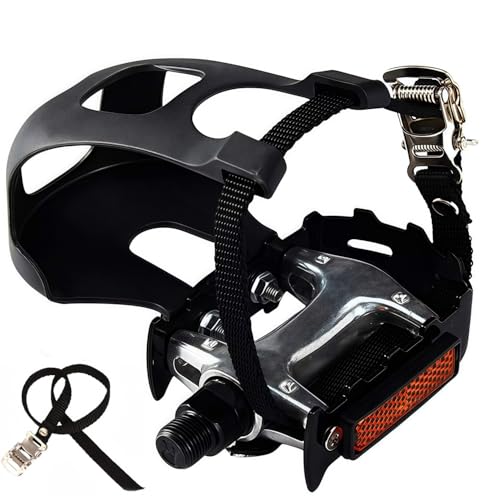 YBEKI Pro-Grade Spin Bike Pedals with Toe Clips & 4D Adjustable Straps - 9/16' Alloy Spindle for Mountain Road Bikes/Peloton/Schwinn/Sunny Bikes | 500lb Load Capacity + 12-Month Warranty