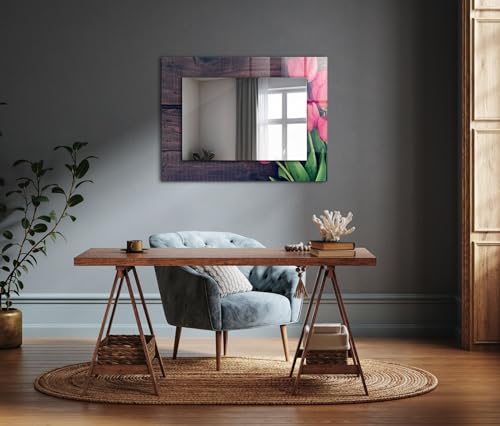 Miroir rectangulaire moderne 80x60cm en tulpenholz rose pour decoration murale