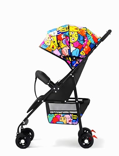 MomNess Premium Baby Stroller Lightweight Foldable Travel Stroller for Kids (6 Months to 4 Years) | 360 ° Shock-Absorbing Wheels, UV Protection Canopy, Bottle Holder, Storage Basket (Cartoon Splash)