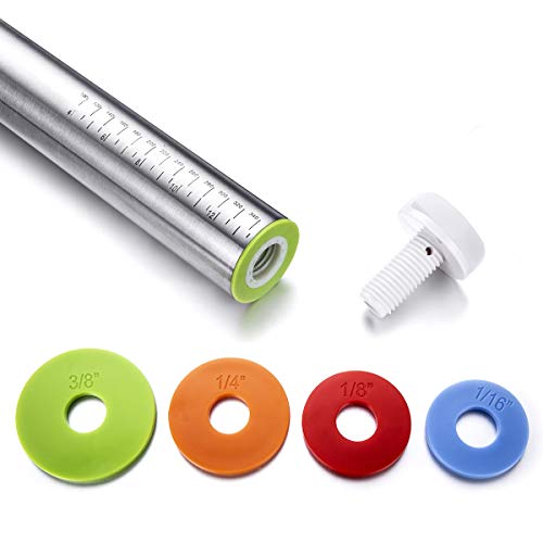 Rolling Pin and Pastry Baking Mat Set, Rolling Pins with Adjustable Thickness Rings, Stainless Steel Dough Roller for Baking Fondant, Pizza, Pie, Pastry, Pasta, Cookies (Blue) by QUELLANCE - Image 4