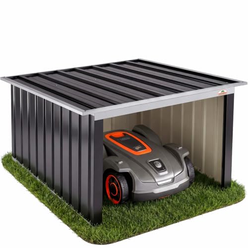 GARDEBRUK® Mähroboter Garage Pultdach Metall 89x90x54cm Wetterbeständig Dach klappbar 4X Erdanker Carport Rasen Anthrazit