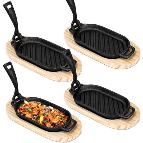4 Stück Gusseisen Fajita Pfannen Set, 22 x 11 cm Sizzler...