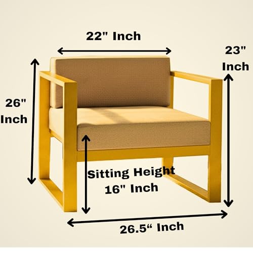Image of Metal Single Seater Sofa with Cushion for Living Room | Heavy Duty Iron Frame with Powder Coating | Comfortable Seating for Home & Office (Golden)