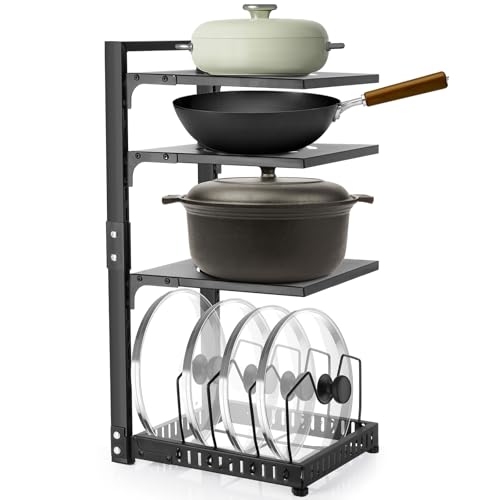 CASONNIK Organiseur de casseroles : organiseur de casseroles à 4 niveaux réglables et robustes pour armoire, plusieurs modes d'utilisation, support pour casseroles et...