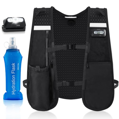 Nextyu Laufweste, verstellbare reflektierende Trinkweste, Packung mit Handyhalterung, 500 ml weiche Wasserflasche, perfekt für Männer und Frauen, Laufen, Radfahren, Wandern, Klettern