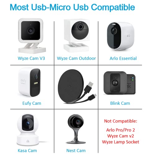 Jjmasee 2 Pack 20Ft Power Extension Cable For Wyze Cam V3,Wyze Cam Outdoor,Blink,Arlo Essential,Eufy,Kasa,Yi Camera,Nestcam Indoor,Micro Usb Charging Cord For Security Camera(Black) #TOP4