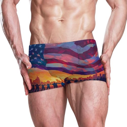 July 4th Independence Day American Flag Mens Swim Trunk Swimwear Swim Brief Square Leg Board Short S S04070632