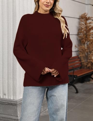 Oversized Womens Knit Sweater Cozy Ribbed Turtleneck Pullover with Side Slits3