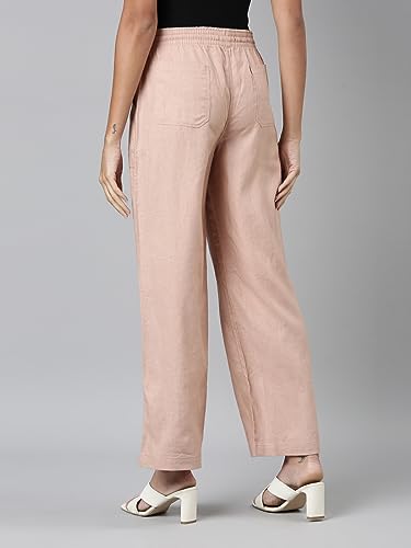 Image of GO COLORS Solid Linen Cargo Pants for Women | Full Length, Mid Rise, Side Pockets