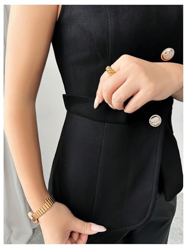 OYOANGLE Women's Button Down Vest Tank Tops Square Neck Fitted Work Dressy Casual Suede Top4