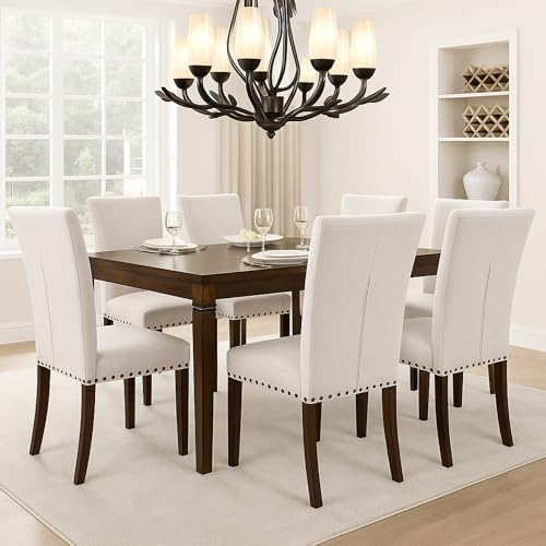 Set of 6 Beige Upholstered Dining Chairs