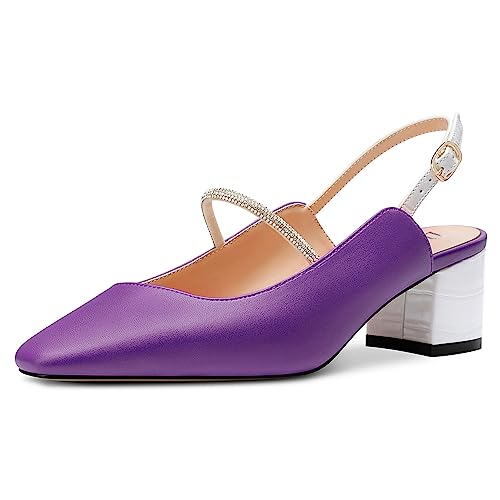 DearOnly Mid Block Heel Square Toe Slingback Ankle Strap Pumps Rhinestone Crystal Sexy Buckle Prom Shoes 2.0 Inches Heels