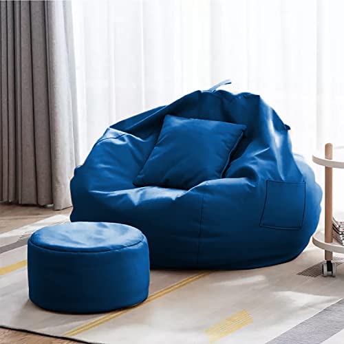 Image of Cover 4XL Without Beans with Footrest and Cushion Lounge Chair Luxury Bean Bag Cover with Footrest Without Beans (Blue)