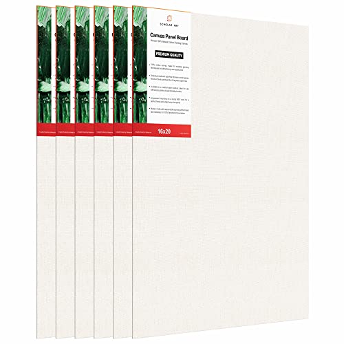 Image of Scholar Art Hobby Series 04 Oz (230 GSM) 100% Cotton Canvas Panel Board for Painting (White Blank Canvas Boards for Acrylic Paint, Oil Paint, Wet & Dry Media) | 16 inchx20 inch (40x50 cm), Pack of 6