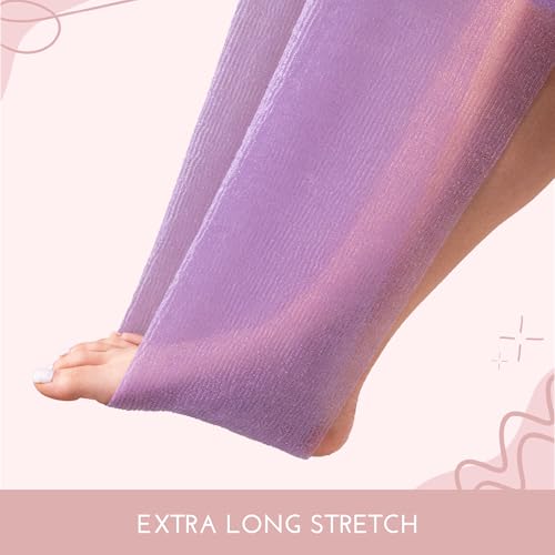 S&T INC. Back Scrubber for Shower, Exfoliating Body Scrubber or Bath Exfoliating Towel for Skin Care, 11.8 Inches x 35.4 Inches, Assorted Purple, 3 Pack