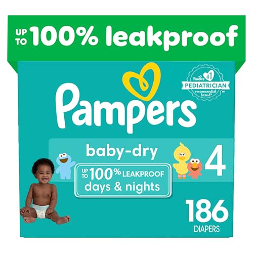 Image of Pampers Baby Dry Diapers - Size 4, One Month Supply (186 Count), Absorbent Disposable Diapers