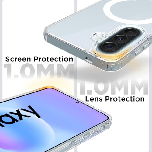 Image of RIGGEAR Shockproof Clear Hybrid Armor Magnetic Back Cover Case Compatible with MagSafe Accessories for Samsung Galaxy A57 5G (Transparent PC and TPU Bumper)