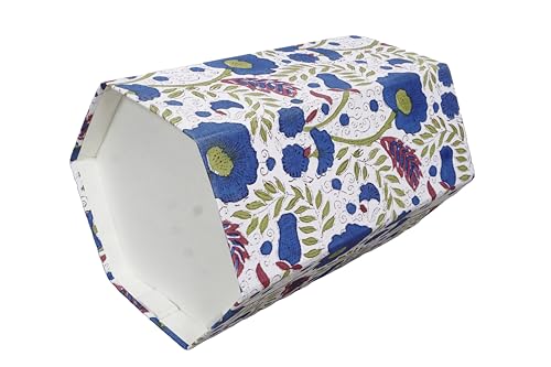 Image of Generic 3.3 Gallon Cotton Hand Block Printed Paper Waste Basket |Small Decorative Trash Can for Housewarming Gifts in Living Room, Bedroom, Bathroom | Eco-Friendly, Plastic-Free (1, WHITE BLUE GREEN)