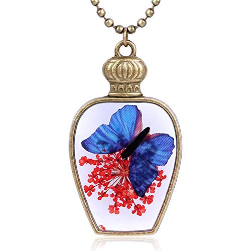 Preisvergleich Produktbild Z&HA Frauen-Halsketten Retro-Perlenkette Natürliche Schmetterling Getrocknete Blume Antike Flasche Pendant Handgemachte Bronze Schmuck Geburtstagsgeschenke Für Frauen Und Mädchen