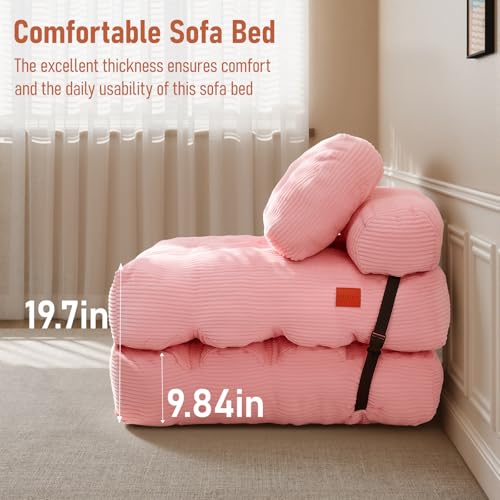 Image of Folding Sofa Bed, Convertible Sleeper Chair with Back Support and Pillow