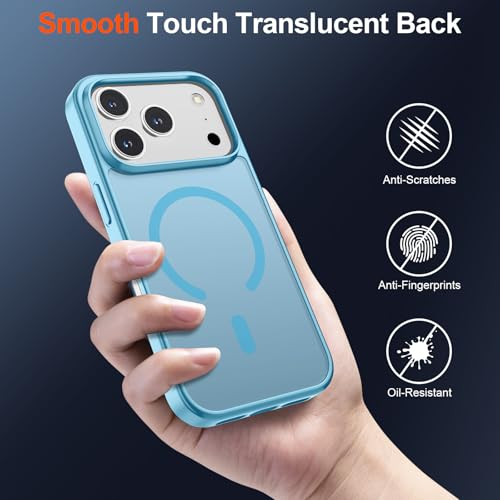 Image of SUPFINE Magnetic for iPhone 17 Pro Case (Compatible with MagSafe)(Military Grade Drop Protection) Translucent Matte Shockproof with Anti-Fingerprint Phone Cover 2025,Light Blue