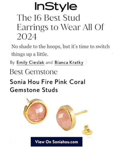 24K Gold Plated Gemstone Stud Earrings For Women | 10mm Round Stone Ear Studs 6