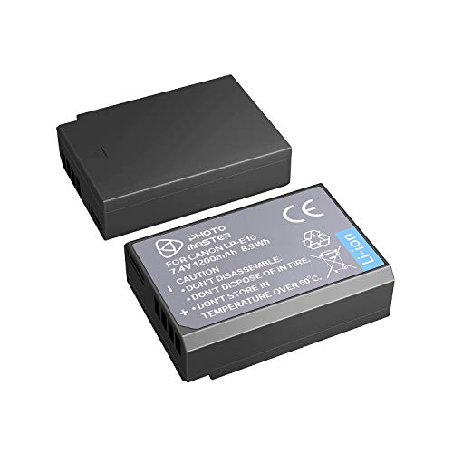 PHOTO MASTER 2X LP-E10 Baterías Reemplazos para Canon EOS 4000D, EOS 3000D, EOS 2000D, EOS 1500D, EOS 1300D, EOS 1200D, 1100D, Kiss X70, Kiss X50, EOS Rebel T6, Rebel T5, Rebel T3