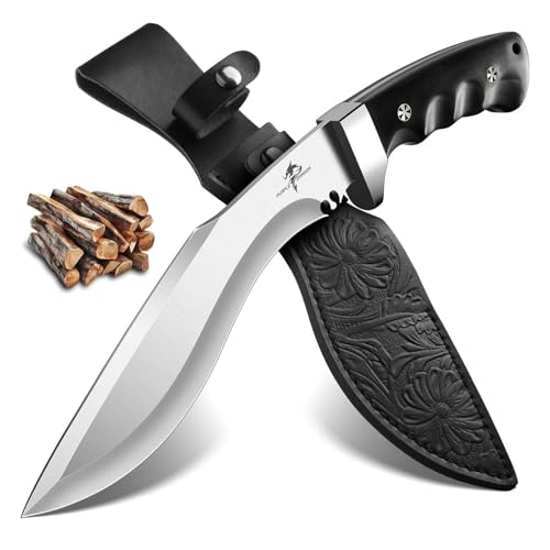 Purple Dragon Kukri Knife with Sheath - Heavy Duty Fixed Blade Knife with Full Tang Handle - Large Camping Knives - Birthday Gift for Men - Black