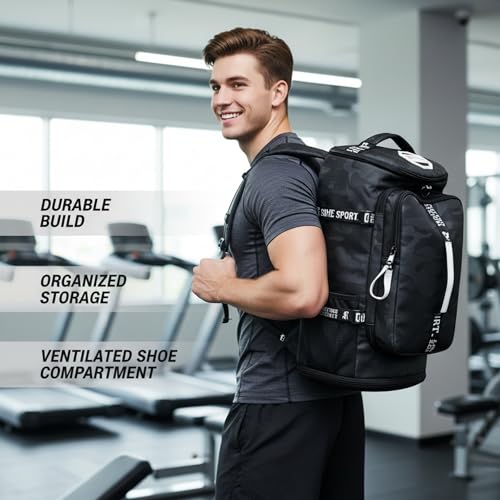 Image of Gym Duffle Bag Backpack,4‑Way Waterproof with Shoe Compartment Travel Hiking Laptop