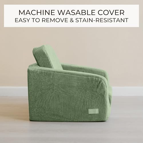 كنبة اطفال CENXI، 2 في 1 ناعمة قابلة للطي، كرسي مريح قابل للتحويل الى كرسي استرخاء، كراسي مريحة للاطفال بعمر 1-3 سنوات، مكان امن وممتع للجلوس (اخضر)