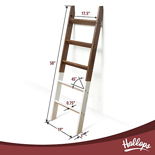 Hallops Blanket Ladder 5 ft | Premium Wood Rustic Ladder Shelf | Ladder Shelf for Quilt | Rustic Farmhouse Decor | Vintage Wooden Ladder Shelf (Thin, White on Brown) - Thumbnail 4
