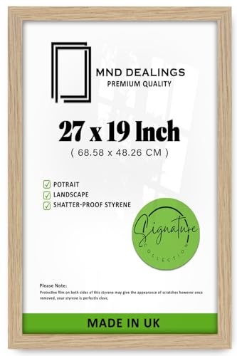 MND Dealings - Elegant Picture 27 x 19 Inch | Poster Photo Frame Display Certificates Jigsaw Puzzle Wall Mounted -Shatterproof Perspex Front - Rectangle Hanging - (68.58 x 48.26 CM) [ Oak ]