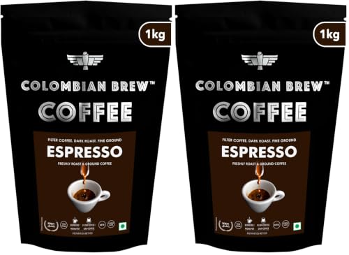 Image of COLOMBIAN BREW COFFEE Colombian Brew Arabica Espresso Filter Coffee Powder, Roast & Ground Strong, 1kg (Pack of 2)