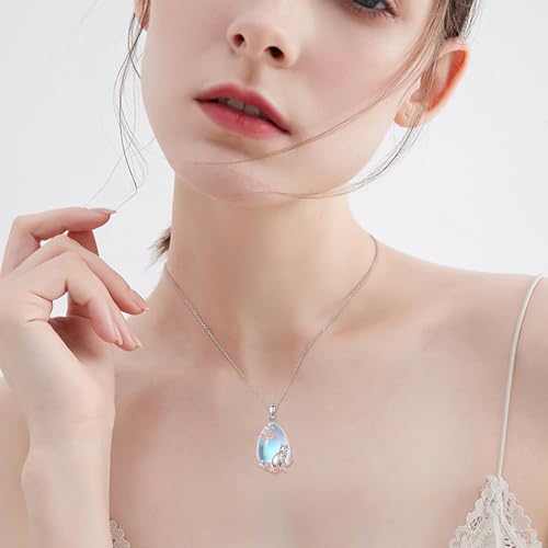 LUHE Moonstone Necklace 925 Sterling Silver Fox/Axolotl/Cat/Raccoon/Penguin/Frog/Panda/Highland Cow Pendant Necklace Animal Jewelry Gifts for Women2