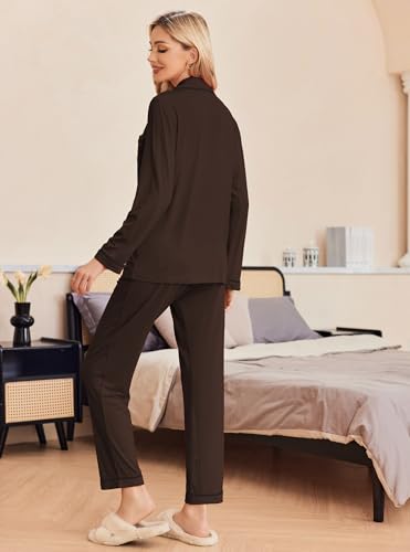 Image of Ekouaer Pajamas Women's Long Sleeve Sleepwear Soft Button Down Loungewear Pjs Lounge Set Nightwear XS-XXL