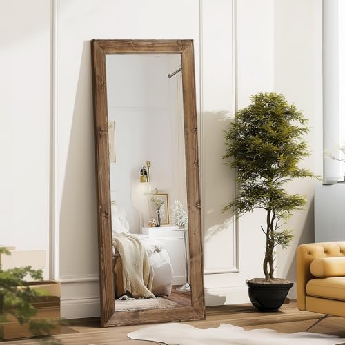Image of 58x22in Full Length Mirror, Rustic Brown Beveled Wood Frame