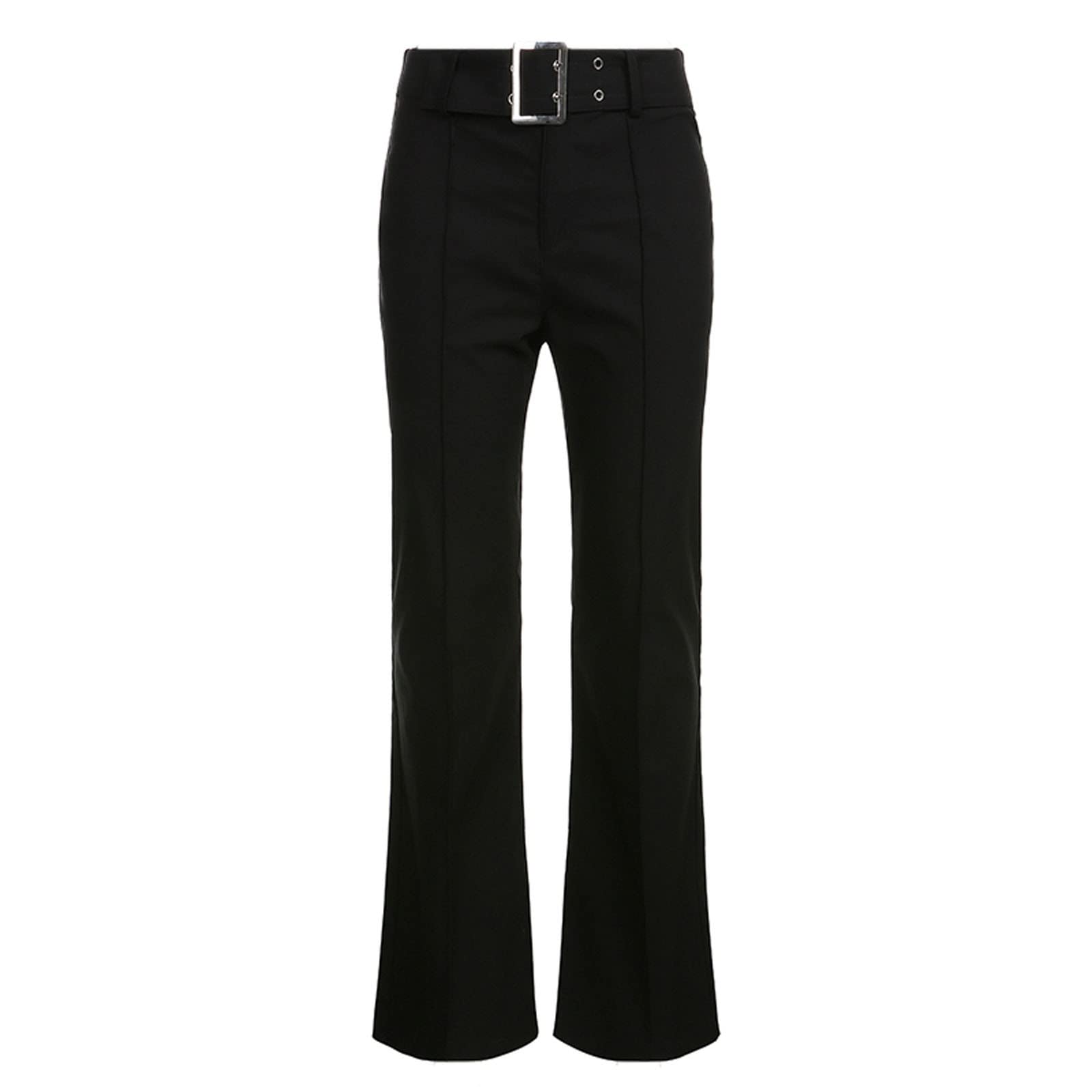 LIUguoo Bootcut Dress Pants for Women Casual Low Rise Flare Pants Work Slacks Casual Stretchy Straight Leg Trousers with Belt