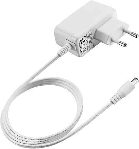 Alimentador 12V 1A Blanca, 12v DC Cargador Fuente de alimentación 1.5M, 55 x 2,1/2,5 mm Ambos compatibles Entrada AC100-240 V para cámaras IP, CCTV, DVR, Tiras de luz LED Cover