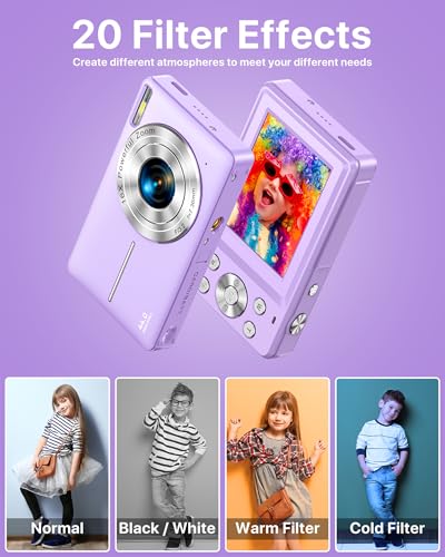 Macchina Fotografica Digitale 1080P Fotocamera 44MP Macchina Fotografica Compatta con Schermo LCD da 2,4", Zoom Digitale 16x, Scheda di Memoria Micro 32G, 1 Batteria per Bambini, Adolescenti - Violet - 4