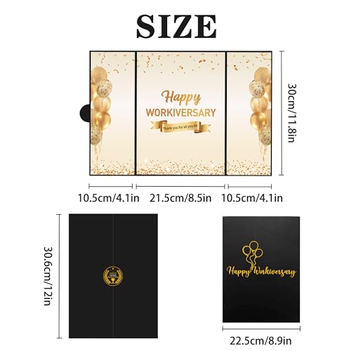 Image of DARUNAXY Black Gold Happy Workiversary Party Decorations, Happy Work Anniversary Alternative Signature Guest Book for Men Women Employee Business Gifts Signing Card Board for Office Supplies